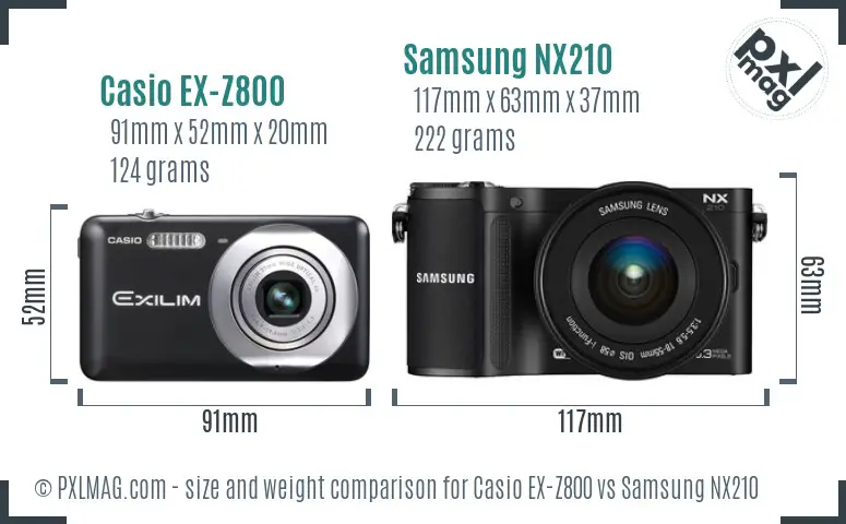 Casio EX-Z800 vs Samsung NX210 size comparison