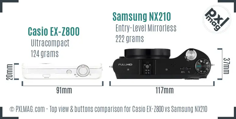 Casio EX-Z800 vs Samsung NX210 top view buttons comparison