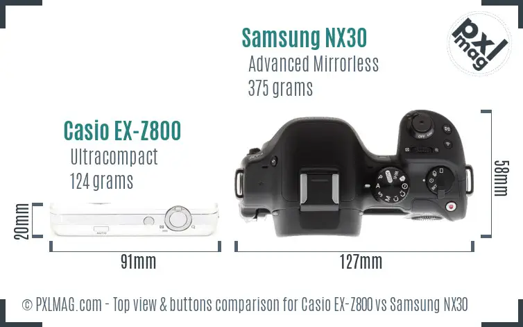 Casio EX-Z800 vs Samsung NX30 top view buttons comparison