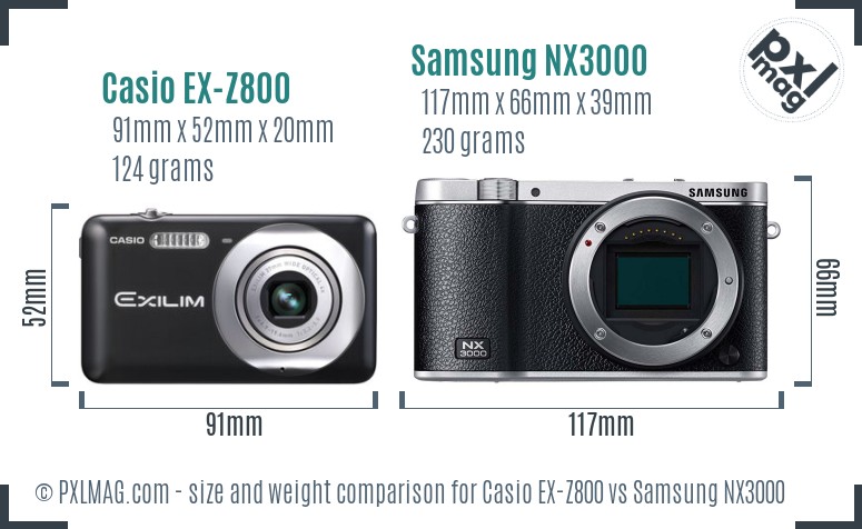 Casio EX-Z800 vs Samsung NX3000 size comparison