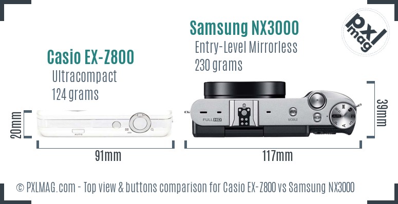 Casio EX-Z800 vs Samsung NX3000 top view buttons comparison