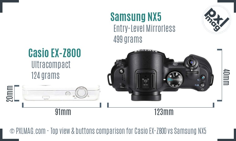 Casio EX-Z800 vs Samsung NX5 top view buttons comparison