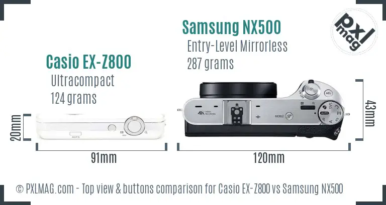 Casio EX-Z800 vs Samsung NX500 top view buttons comparison