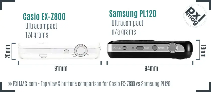 Casio EX-Z800 vs Samsung PL120 top view buttons comparison