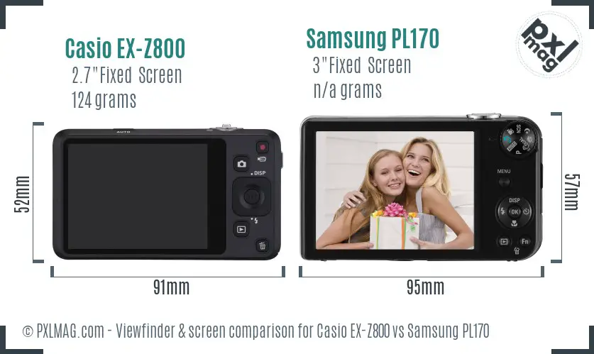 Casio EX-Z800 vs Samsung PL170 Screen and Viewfinder comparison