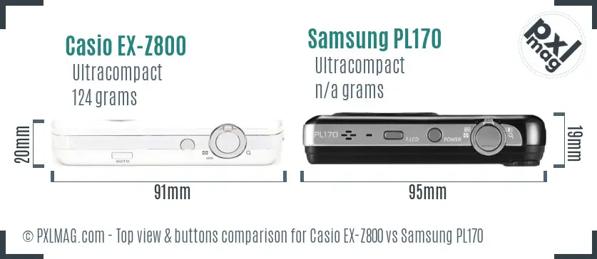 Casio EX-Z800 vs Samsung PL170 top view buttons comparison