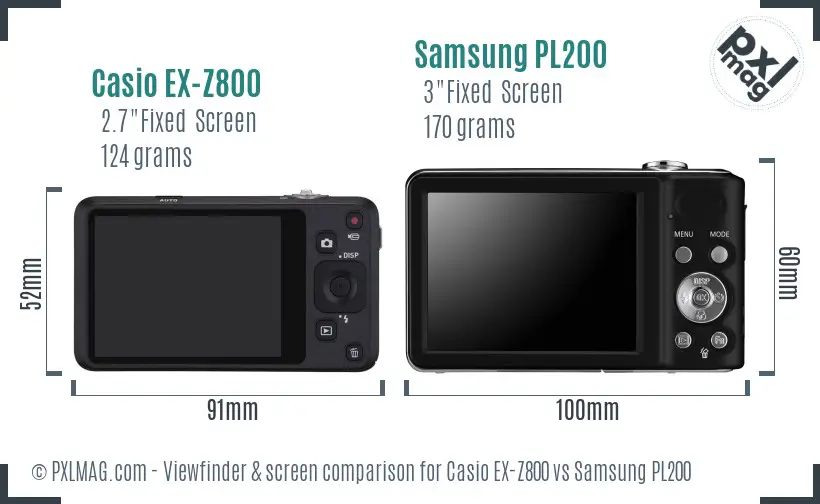 Casio EX-Z800 vs Samsung PL200 Screen and Viewfinder comparison