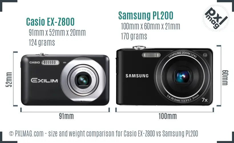 Casio EX-Z800 vs Samsung PL200 size comparison