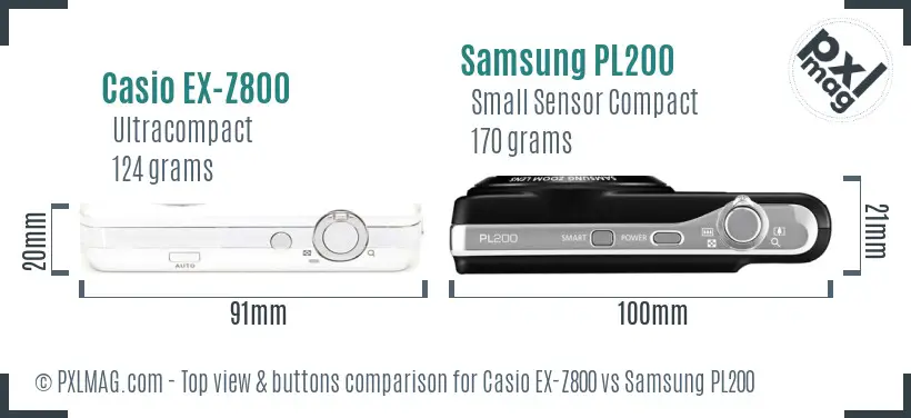 Casio EX-Z800 vs Samsung PL200 top view buttons comparison