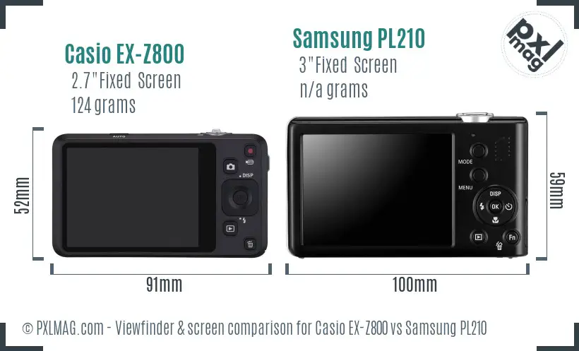 Casio EX-Z800 vs Samsung PL210 Screen and Viewfinder comparison