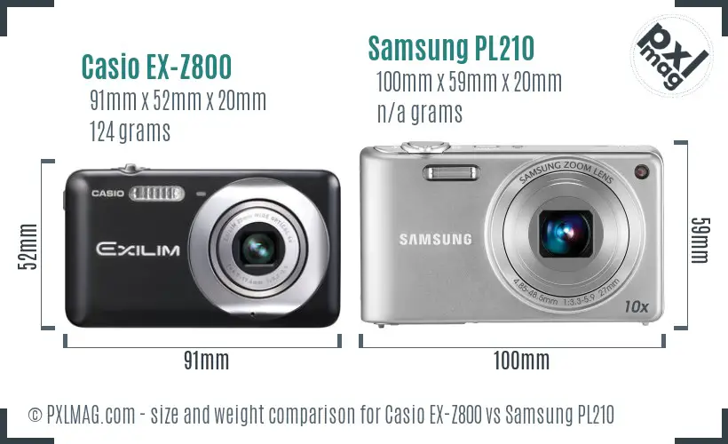 Casio EX-Z800 vs Samsung PL210 size comparison