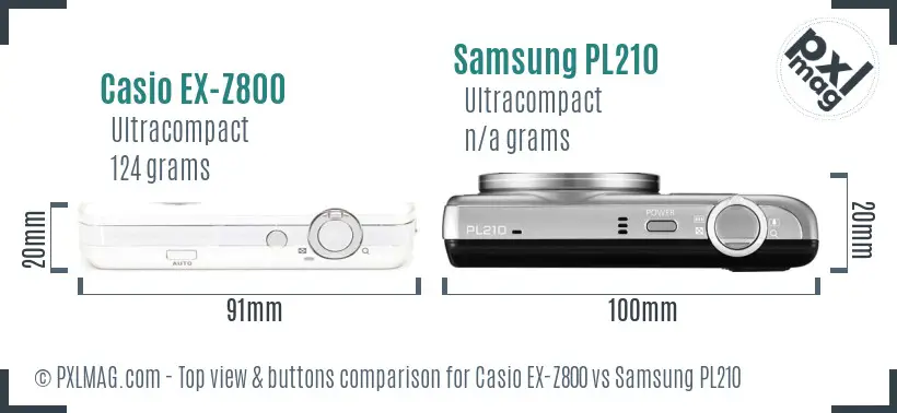 Casio EX-Z800 vs Samsung PL210 top view buttons comparison
