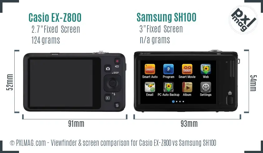 Casio EX-Z800 vs Samsung SH100 Screen and Viewfinder comparison