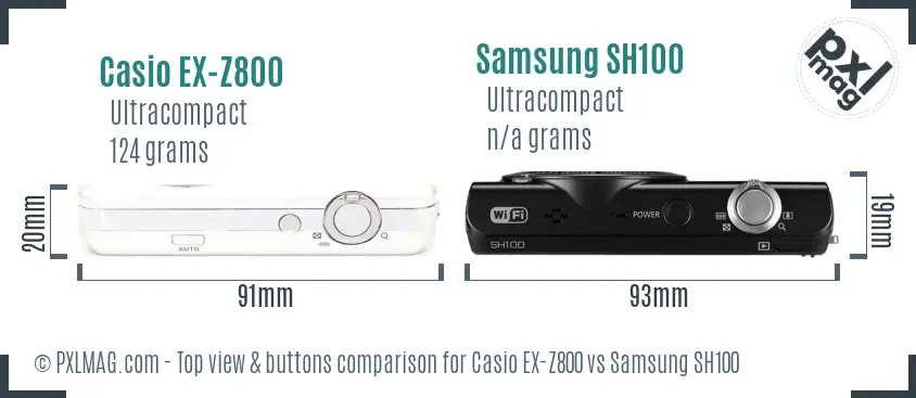 Casio EX-Z800 vs Samsung SH100 top view buttons comparison