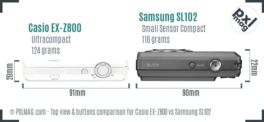Casio EX-Z800 vs Samsung SL102 top view buttons comparison