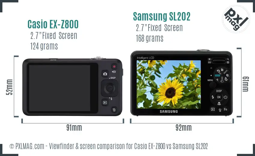 Casio EX-Z800 vs Samsung SL202 Screen and Viewfinder comparison