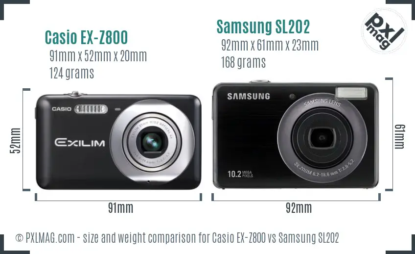 Casio EX-Z800 vs Samsung SL202 size comparison