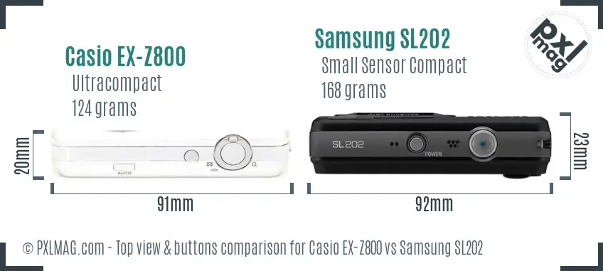 Casio EX-Z800 vs Samsung SL202 top view buttons comparison