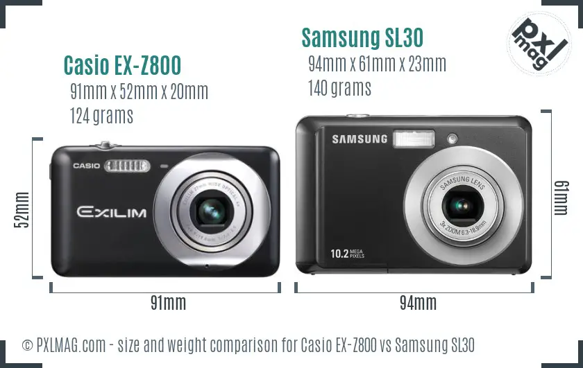 Casio EX-Z800 vs Samsung SL30 size comparison