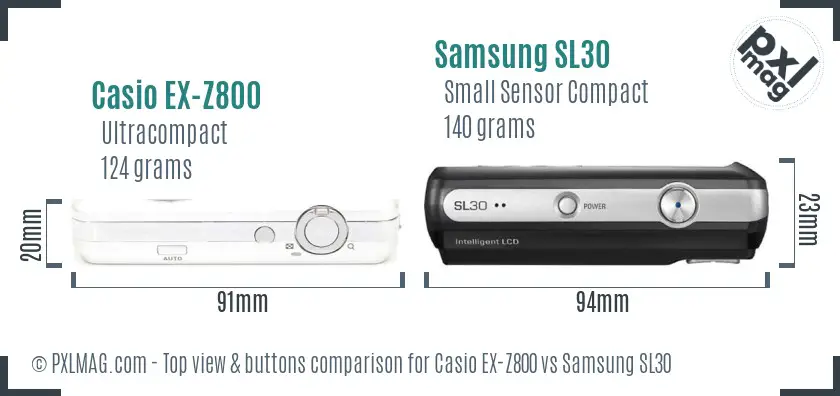 Casio EX-Z800 vs Samsung SL30 top view buttons comparison
