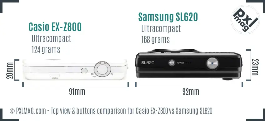 Casio EX-Z800 vs Samsung SL620 top view buttons comparison