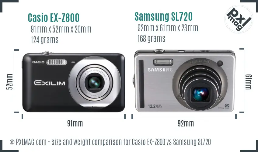 Casio EX-Z800 vs Samsung SL720 size comparison