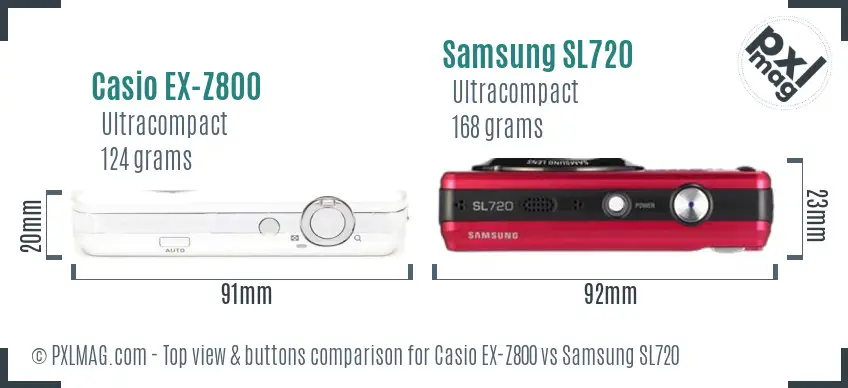 Casio EX-Z800 vs Samsung SL720 top view buttons comparison