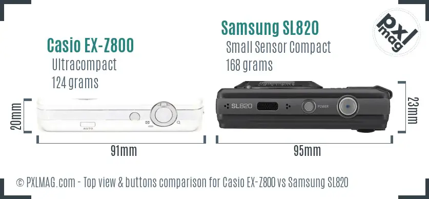 Casio EX-Z800 vs Samsung SL820 top view buttons comparison