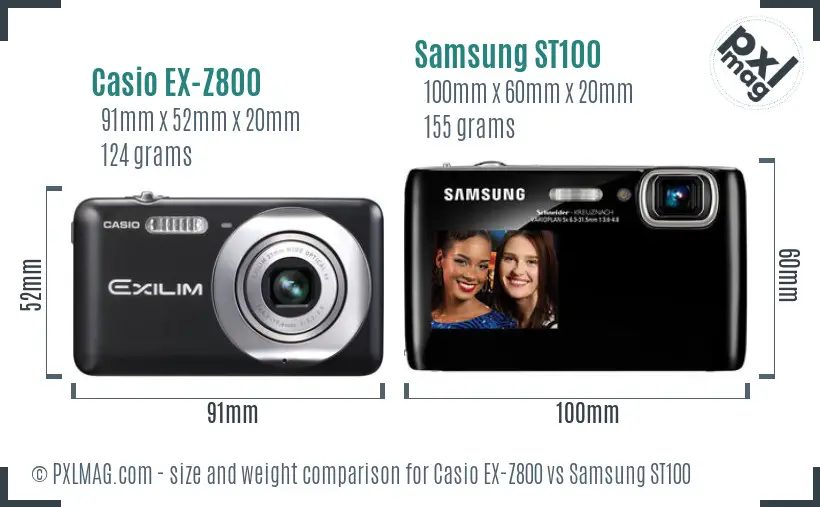 Casio EX-Z800 vs Samsung ST100 size comparison