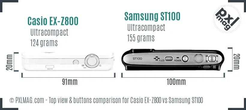 Casio EX-Z800 vs Samsung ST100 top view buttons comparison