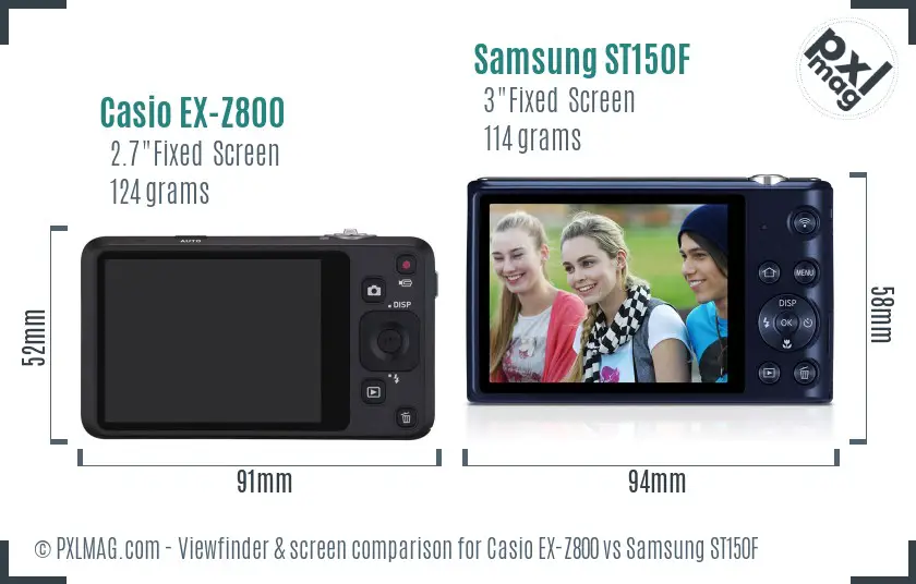 Casio EX-Z800 vs Samsung ST150F Screen and Viewfinder comparison