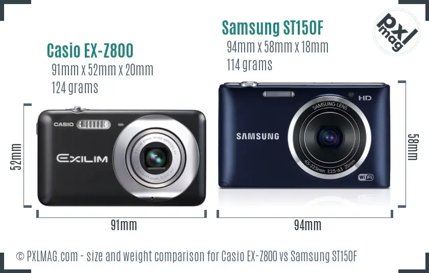 Casio EX-Z800 vs Samsung ST150F size comparison