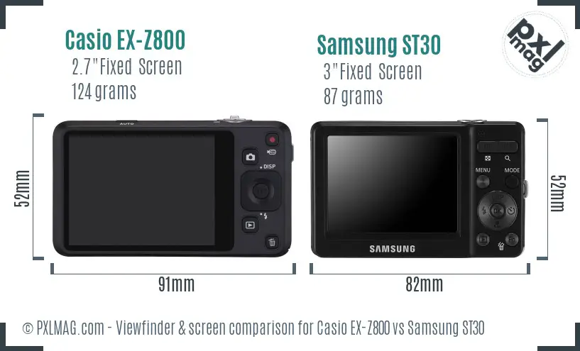 Casio EX-Z800 vs Samsung ST30 Screen and Viewfinder comparison