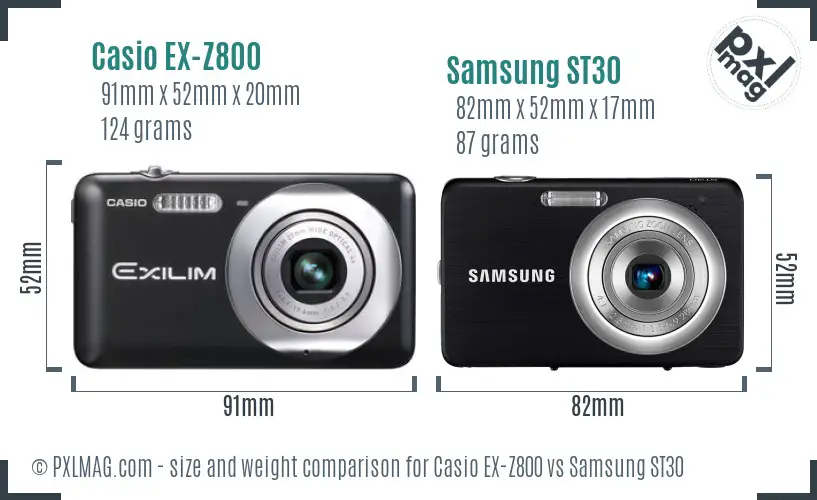 Casio EX-Z800 vs Samsung ST30 size comparison