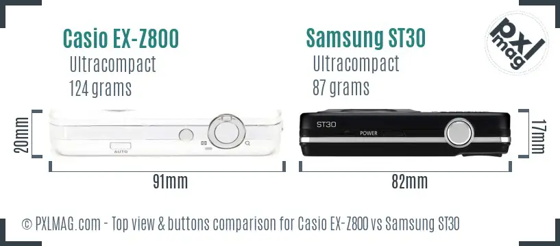 Casio EX-Z800 vs Samsung ST30 top view buttons comparison