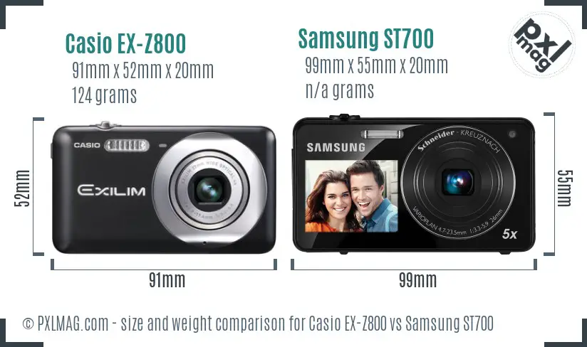 Casio EX-Z800 vs Samsung ST700 size comparison