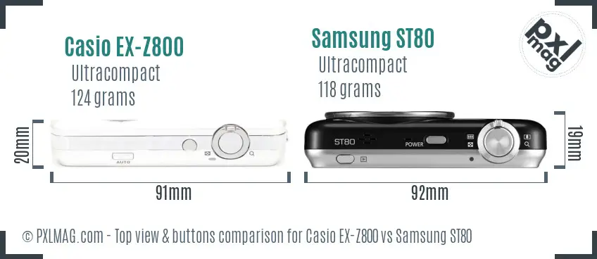 Casio EX-Z800 vs Samsung ST80 top view buttons comparison