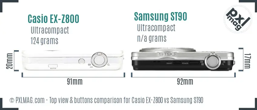 Casio EX-Z800 vs Samsung ST90 top view buttons comparison