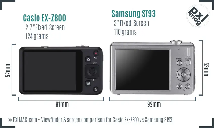 Casio EX-Z800 vs Samsung ST93 Screen and Viewfinder comparison