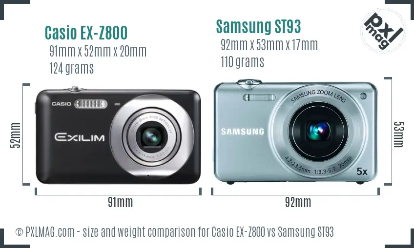Casio EX-Z800 vs Samsung ST93 size comparison