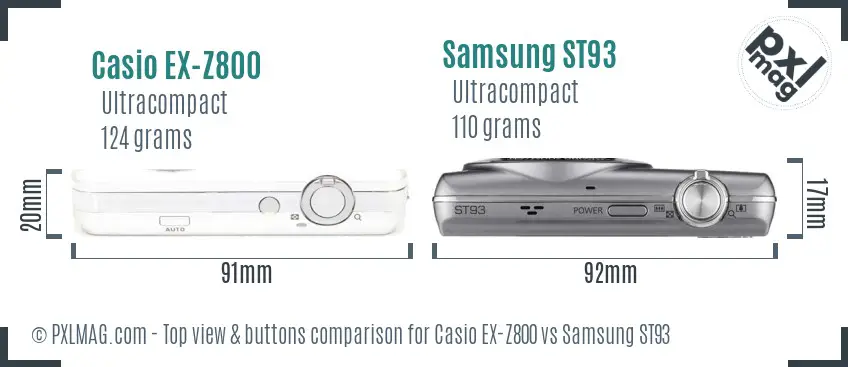 Casio EX-Z800 vs Samsung ST93 top view buttons comparison