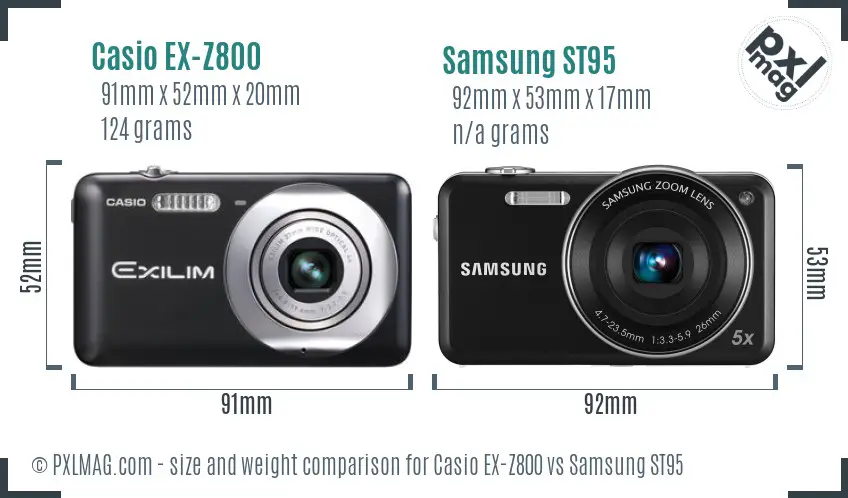 Casio EX-Z800 vs Samsung ST95 size comparison Casio EX-Z800 vs Samsung ST95 size comparison