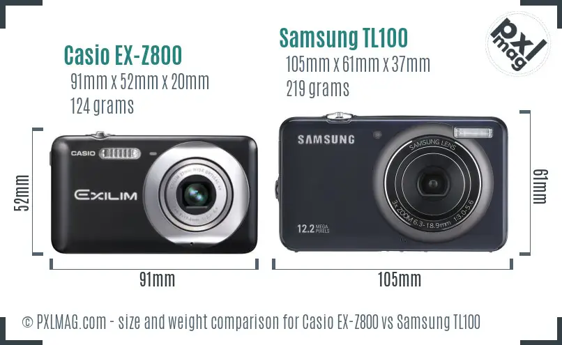 Casio EX-Z800 vs Samsung TL100 size comparison