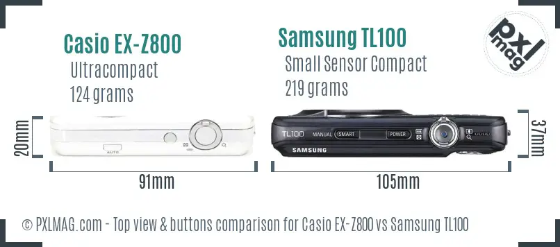 Casio EX-Z800 vs Samsung TL100 top view buttons comparison