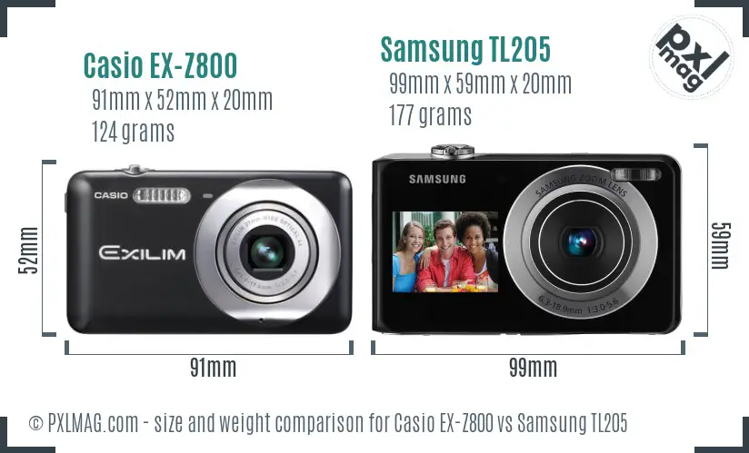 Casio EX-Z800 vs Samsung TL205 size comparison