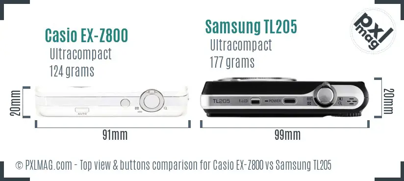 Casio EX-Z800 vs Samsung TL205 top view buttons comparison