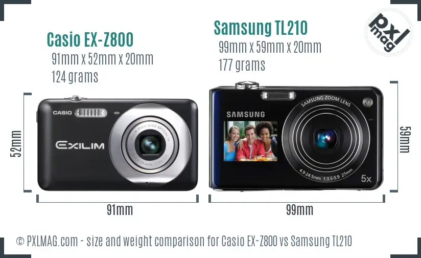 Casio EX-Z800 vs Samsung TL210 size comparison
