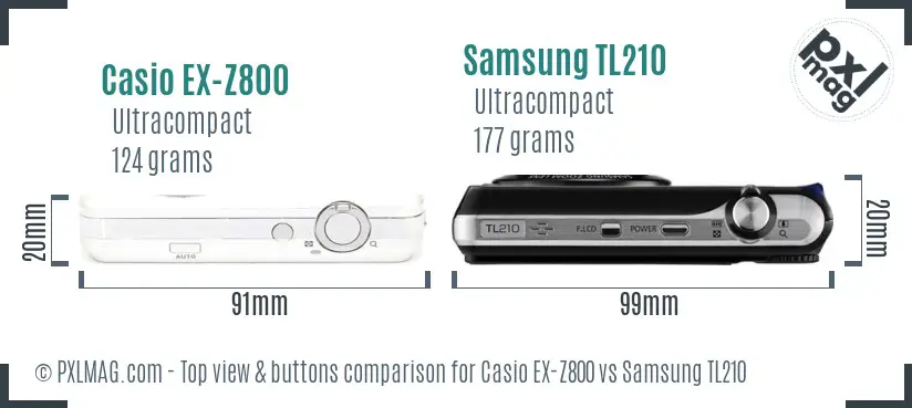 Casio EX-Z800 vs Samsung TL210 top view buttons comparison