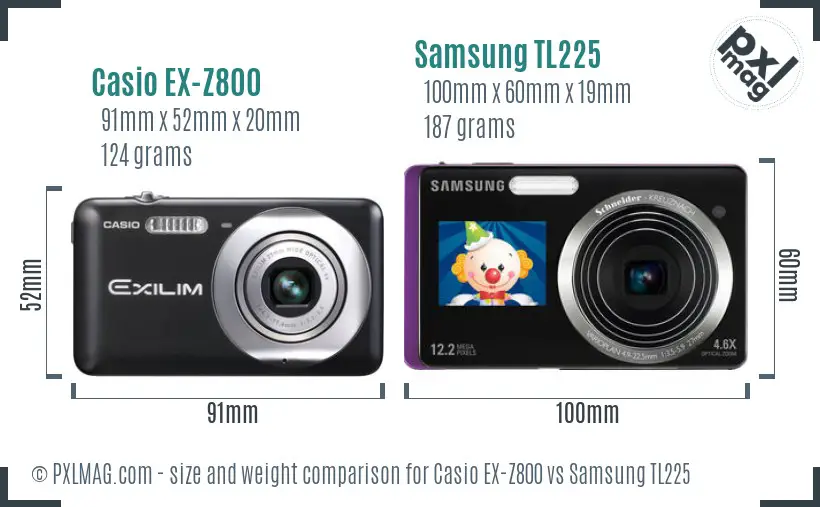 Casio EX-Z800 vs Samsung TL225 size comparison