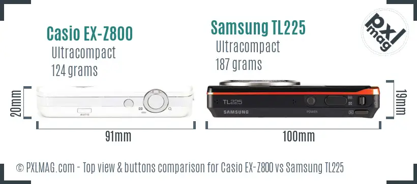 Casio EX-Z800 vs Samsung TL225 top view buttons comparison